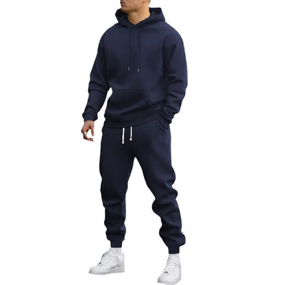Men's Casual Sports Suit Solid Color Hoodie With Gridles Pants