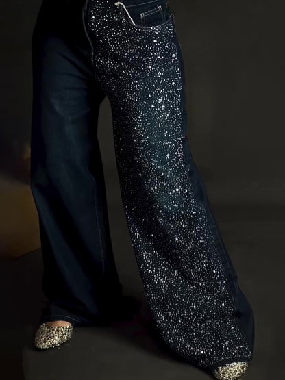 One-side Rhinestone Jeans