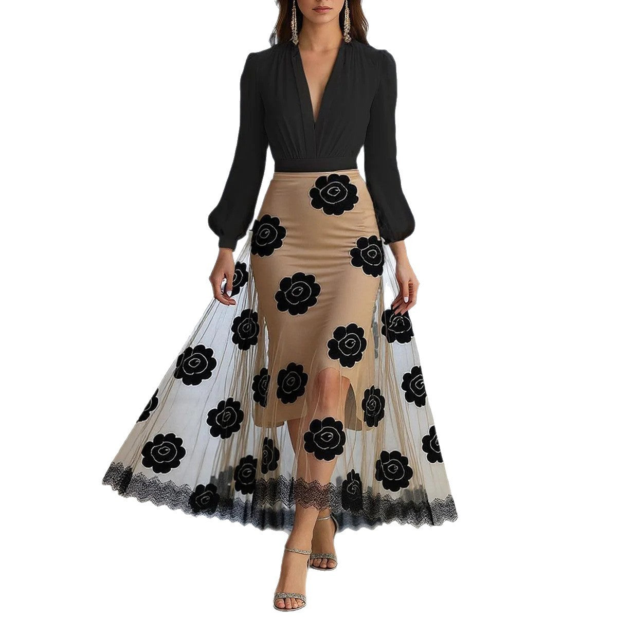 Printed Party Elegant Vacation Mesh Dress