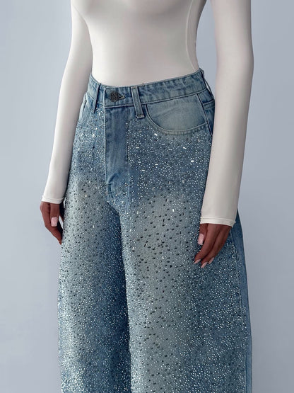 Irregular Rhinestone Jeans