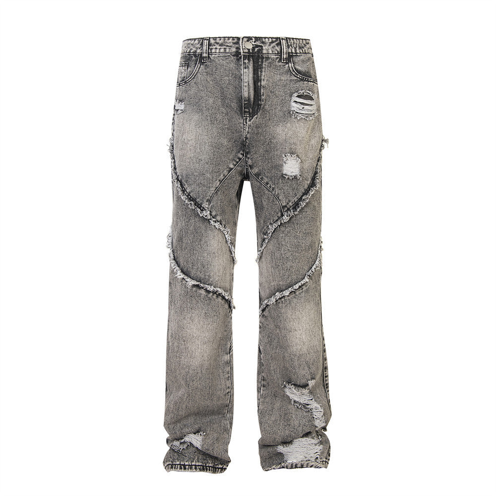 Heavy Industry Distressed Washed Jeans Male Irregular