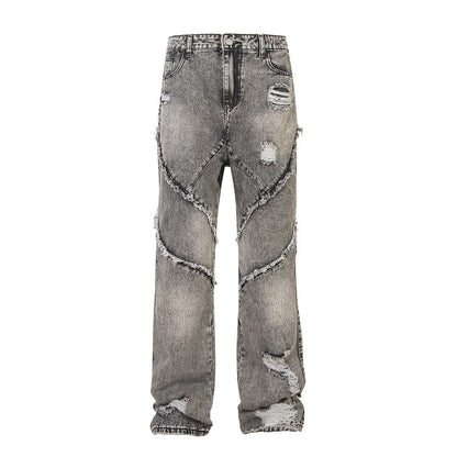 Heavy Industry Distressed Washed Jeans Male Irregular