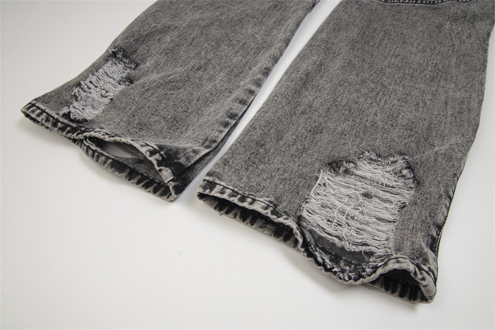 Heavy Industry Distressed Washed Jeans Male Irregular