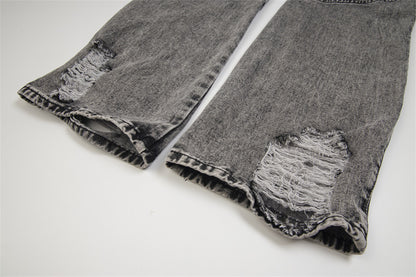 Heavy Industry Distressed Washed Jeans Male Irregular
