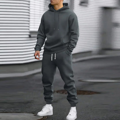 Men's Casual Sports Suit Solid Color Hoodie With Gridles Pants