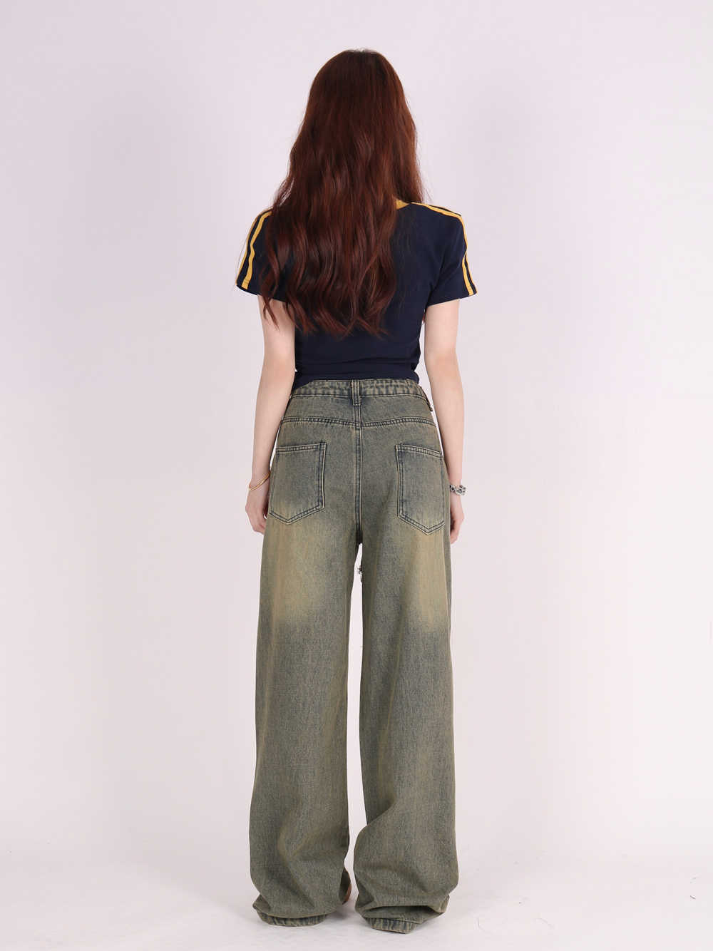 Retro Tattered Jeans Pants Love Wide Leg Jeans