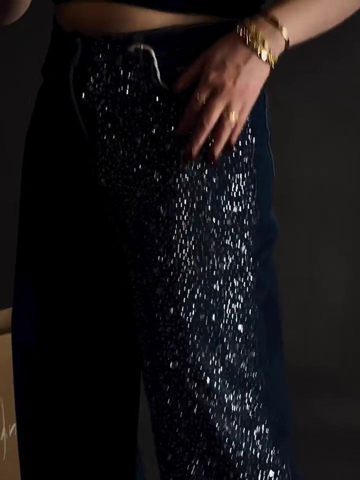 One-side Rhinestone Jeans