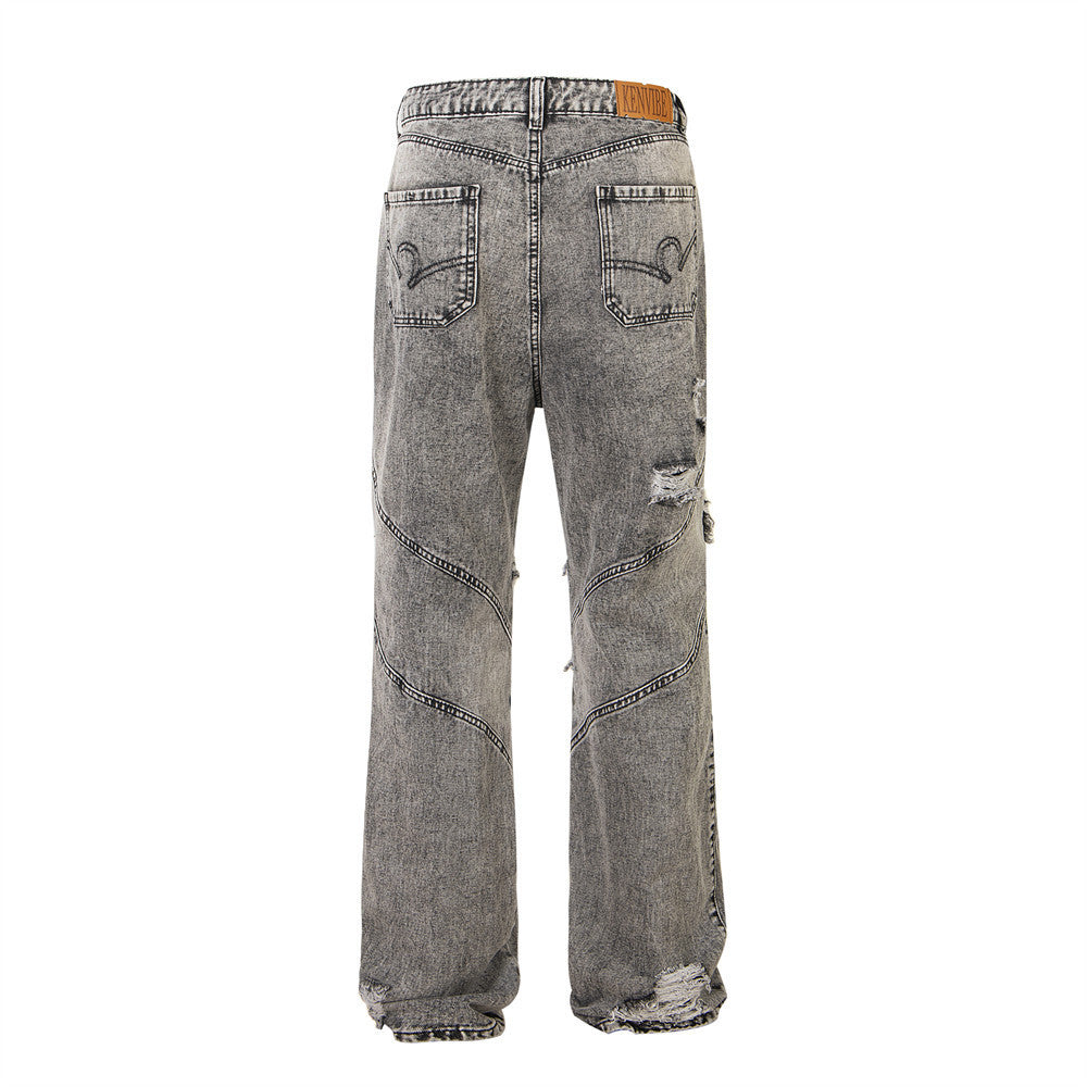 Heavy Industry Distressed Washed Jeans Male Irregular