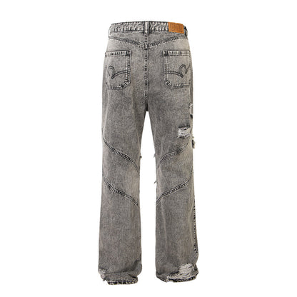 Heavy Industry Distressed Washed Jeans Male Irregular