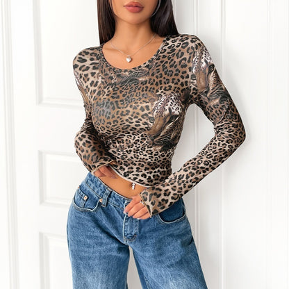 Women's Vintage Leopard Print Long-sleeved T-shirt