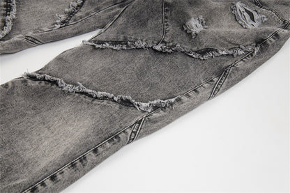 Heavy Industry Distressed Washed Jeans Male Irregular