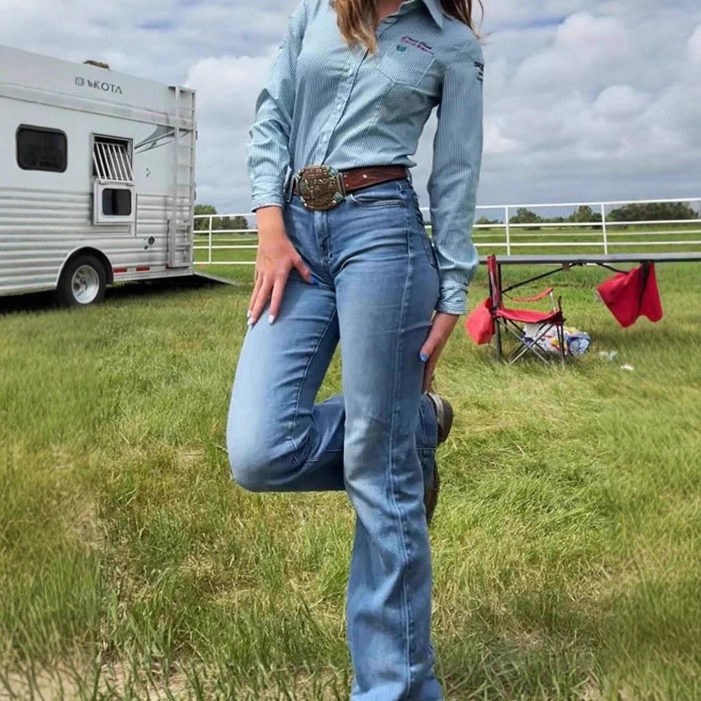 Slim Fit Elastic Mid-waist Slightly Flared Jeans